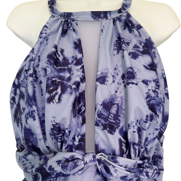 Aqua Eve Purple One Piece Mesh V Neck Halter Swimsuit Size 16W - Picture 5 of 12